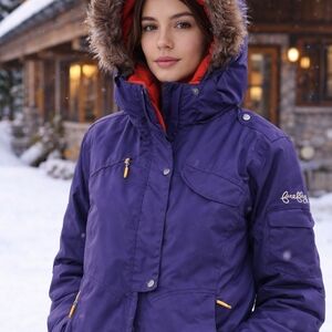 FIREFLY🦋"CLEMATIS BLUE🏂"Ski Jacket REMOVABLE Fur Trim HOOD Tons of POCKETS SzM